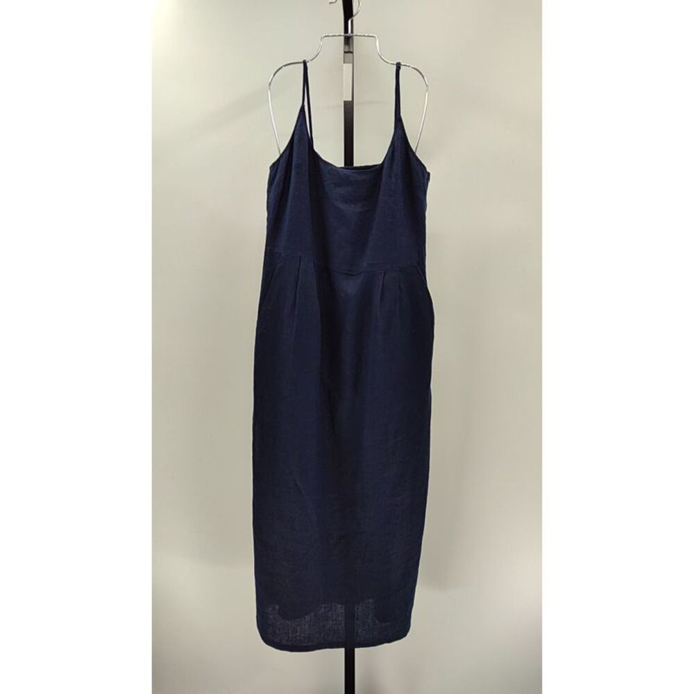 Quince Women 100% European Linen Scoop Neck Midi Dress Deep Navy M - Picture 2 of 3